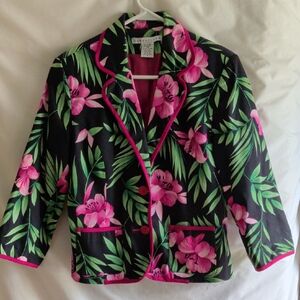 Vintage Floral Black Blazer with Pink Trim By Versailles